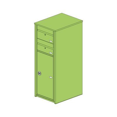3D-Modell grüner Paketbriefkastenanlage von Klingenberg Zaeune, sichert Pakete witterungsfest und erleichtert die Zustellung.